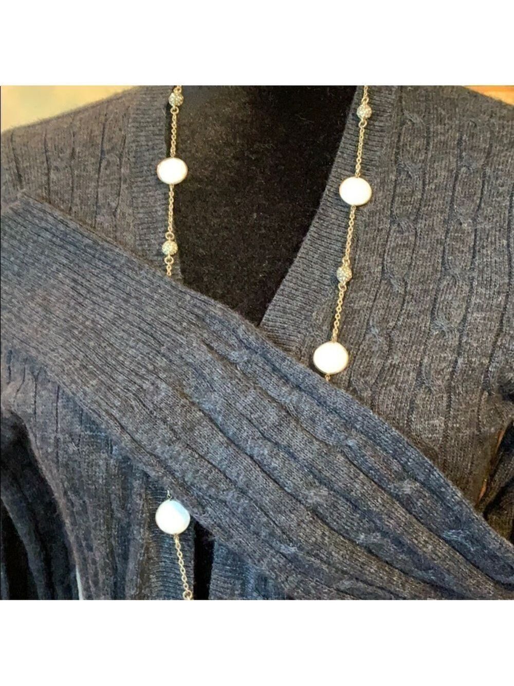 BCBGMaxAzria Dark Charcoal Gray Cable-Knit V-Neck Cardigan Size M - Picture 3 of 11